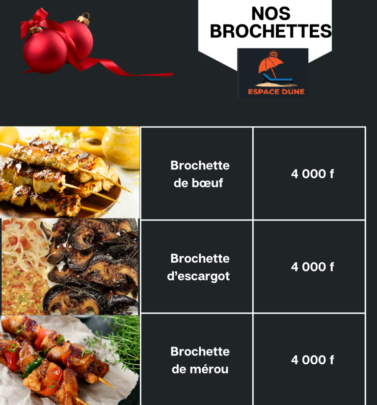 menu brochette ESPACE DUNE
