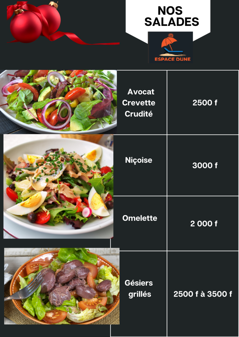 menu salade ESPACE DUNE